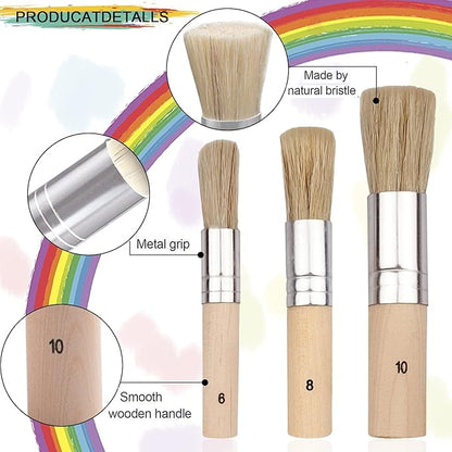Wooden Stencil Brush (Set of 3), Natural Bristle Brushes Perfect for Acrylic Painting, Oil Painting, Watercolor Painting, Stencil Project, Card Making and DIY Art Crafts