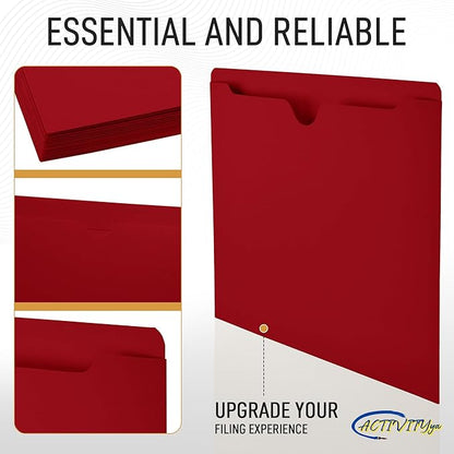 Red File Jackets, Flat-No Expansion, Letter Size, Reinforced Straight-Cut Tab, 10 Pack