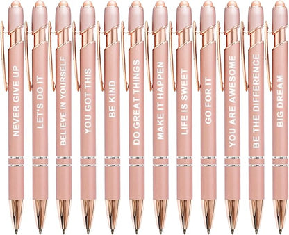 Stylus Pens for Touch Screens, 12 Pack Rose Gold Inspirational Pens, 1.0mm Medium Point BallPoint Pens, Cute Pens Nurse Gifts Office Supplies for Women (Motivational, 12 Pcs Rose Gold)