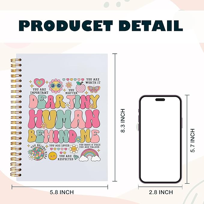 BearCake Cute Teacher Notebook Journal, Teacher Gifts for Women, Teacher Appreciation Gifts, Thank You Teacher Gifts, Teacher Desk Supplies, Dear Tiny Human Behind Me Hardcover Spiral Notebook 5.5x8.3