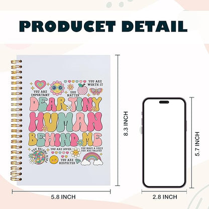 BearCake Cute Teacher Notebook Journal, Teacher Gifts for Women, Teacher Appreciation Gifts, Thank You Teacher Gifts, Teacher Desk Supplies, Dear Tiny Human Behind Me Hardcover Spiral Notebook 5.5x8.3