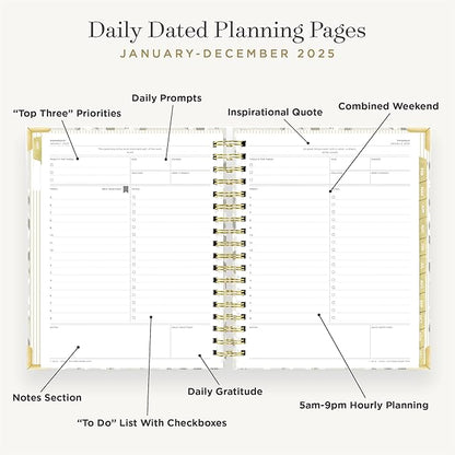 Day Designer 2025 Daily Planner – Premium Planner for Stylish Organization. Combines Monthly Calendar, Hourly Schedule, To-Do List, Gratitude, Goal Setting, Inspirational Quotes, Stickers & More. Elegant laminated Cover with Gold Accents (Chic)
