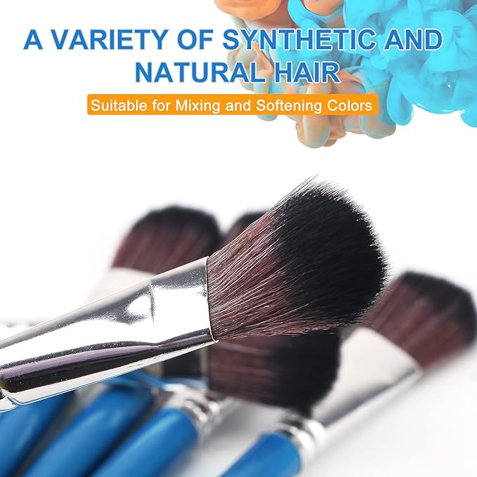 1 Inch Mop Brush for Acrylic Painting, 6 Pieces Oval Blending Brushes for Acrylic Painting with Short Wooden Handle for Acrylic, Gouache，Watercolor
