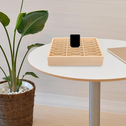 Toddmomy Cell Phone Storage Box 24-grid Wooden Cell Phone Holder Desktop Organizer Storage Box for Classroom Office