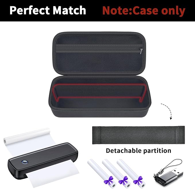 Case Compatible with Aixiqee Portable-Printer A80/ for GUTHERREN A81/for Minzhi A80/ JADENS A4 /for MUNBYN Bluetooth Wireless Printer, Thermal Paper, Charger and USB Cables Storage Organizer(Box Only)