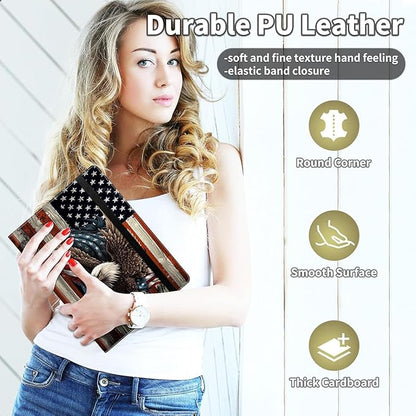 Padfolio/Portfolio Folder Clipboard,Bald Eagle with American Flag Personalized Leather Portfolio Padfolio for Men Women W/Resume Document Organizer Letter Size A4 Writing Pad Business Card Holders