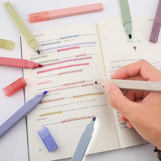 YISAN Highlighters Assorted Colors No Bleed,Book Highlighters Bible Pens,Soft Tip for Journal,Aesthetic,Vintage,70931
