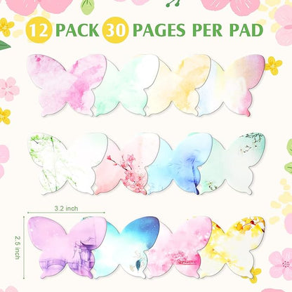 Breling 360 Pieces Sticky Notes Cute Butterfly Shaped Self-Sticky Notes Colored Watercolor Sticky Note Memo Pads for Reminders Studying School Home Family Office Supplies