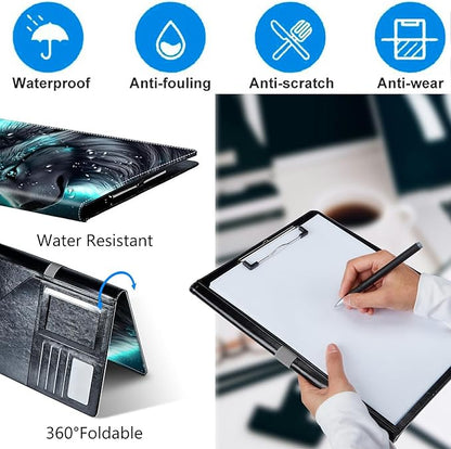 Wolf Padfolio Folder with Clipboard,Portfolios Organizer Clipboards with Storage Clipboard Writing Pad PU Leather Conference Document Organizer with Business Card Holder