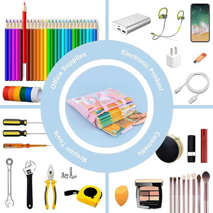 pendancy Mesh Zipper Pouch 11x13.7 in, 2 pcs Large Double Pocket Waterproof File Bag with Handle, A4 Size Foldable Document Storage for Puzzle Project/Cross Stitch/Travel/Office（Blue Green）