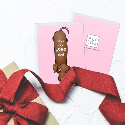 ALY LOU Anniversary Card for Her Him/Girlfriend Wife/Husband Boyfriend, Friendship Thank You Birthday Kawaii Greeting Card (Love you long time - dog)