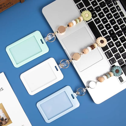 9 in 3 Sets Blue White Green Retractable Lanyard for ID Badge Lanyard with ID Holder Breakaway Lanyard School Silicone Beaded Lanyard Cute