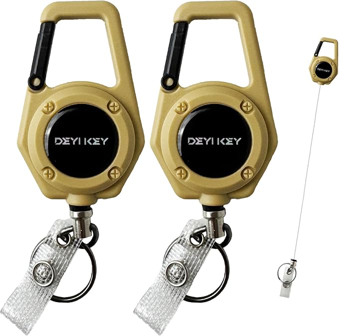Retractable Keychain Heavy Duty, Multitool Carabiner Badge Holder, Retractable Keychain Clip Id Holder, Tactical ID Badge Reel with 29.5" Steel Retractable Cord, 2Pack Yellow