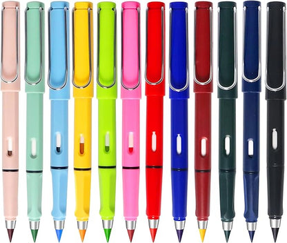 12Pack Forever Pencils for Kids Writing, Infinity Pencil Cute Inkless Everlasting Pencil with Eraser for Sketching (Colored)