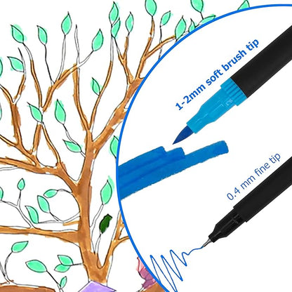 SMOOTHERPRO 24 Acrylic Paint Pens, Brush Tip (1-2mm) and 0.4mm Fineliner, Waterproof Acrylic Paint Markers for Adults Fabric Markers for Textile, Canvas, Rock, Glass, Wood, Paper, Pumpkin, DIY