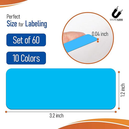 Dry Erase Magnetic Labels 60 Pcs Colorful Magnets - 3.2x1.2inches, Best for Classroom, Home, Kitchen, Office & Craft – Reusable Magnetic Dry Erase Labels with Strong Adhesion in 10 Colors
