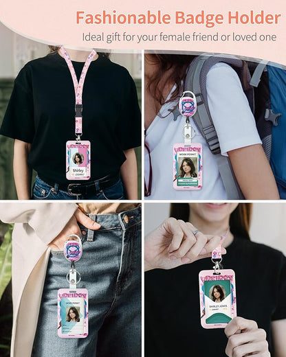 Uniclife Fashionable Sliding Badge Holder Angry Bear Plastic Case with Retractable Badge Reel Carabiner Clip & Detachable Lanyard Strap Embossed Vertical Card Protector for Women Nurse Teacher Student