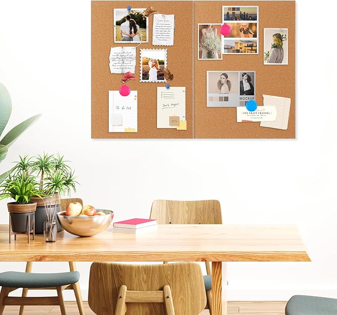 DOLLAR BOSS Magnetic Cork Board, 2 Pcs 16" x 12" Small Cork Bulletin Board 0.7" Thick Frameless Corkboards for Walls Pin Notice Board with 8 Magnets 10 Pushpins for Home Office Kitchen School Decor
