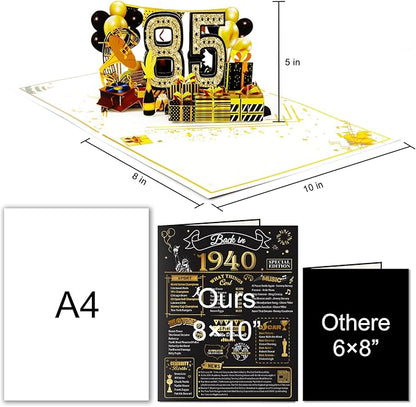 85th Birthday Card for Men Women, Funny 3D Pop Up 85th Birthday Gifts for Grandma Mom Dad, Back In 1940 Happy 85 Year Old Birthday Decorations Cards for Her Him