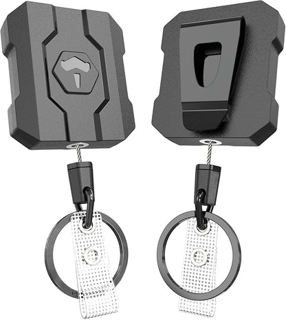 Retractable Keychain Badge Holder with Belt Clip, Heavy Duty Carabiner ID Badge Clip Reel, 32” Steel Retractable Cord, 10 oz Rebound，2 Pack Key Back