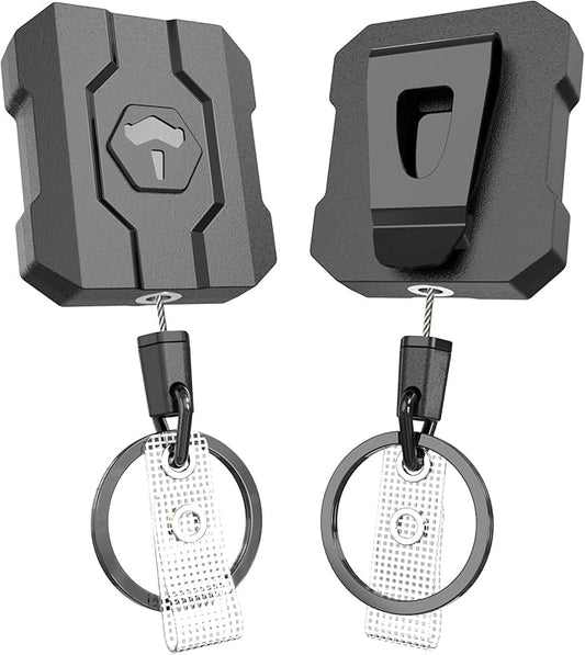 Retractable Keychain Badge Holder with Belt Clip, Heavy Duty Carabiner ID Badge Clip Reel, 32” Steel Retractable Cord, 10 oz Rebound，2 Pack Key Back