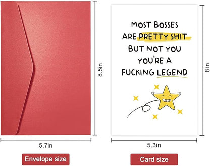 SuperShunhu Funny Birthday Card for Boss, Retirement Card Gift for Men Women, Humorous Boss Day Card, Leaving Work Card, Thank You Card for Boss Manager