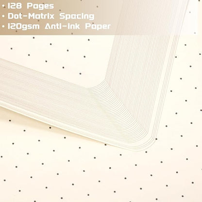 Dotted Journal/Notebook - Dot Grid Hard Cover Notebook, Premium Thick Paper with Fine Inner Pocket, Black Smooth Faux Leather, Pen Loop, 5.3'' x 8.26'' - Vanilla