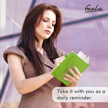 feela 12 Pack Notebooks Journals Bulk, Hardcover Notebook Classic Ruled Lined Journals with Pen Holder for Women Girls School Business Supplies, with 12 Black Pens, 120 GSM, 5.1”x8.3”, A5, Green