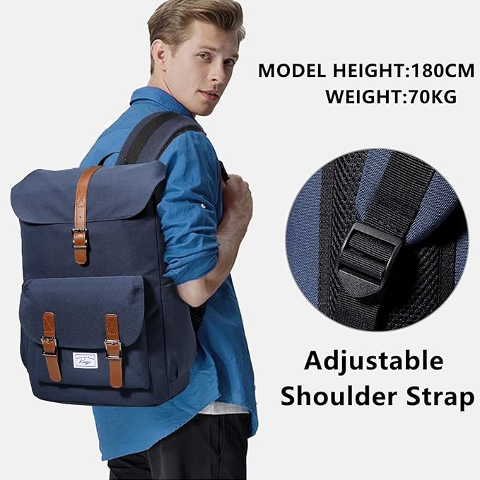 Kasqo Backpack for Men and Women, 15.6 Inch Laptop Backpack Large Capacity Water Resistant Drawstring Flap Bag College, Blue