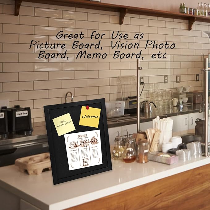 Black Cork Board Black Bulletin Board Pin Display Board for Wall Corkboard Black Pushpin Board Vision Board Picture Photo Felt Board for Memos, Photos, Home, Kitchen, Office, 22.8"x17"