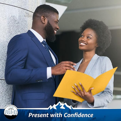 FILE-EZ Two-Pocket Folders, Yellow, 25-Pack, Textured Paper, Letter Size (EZ-32570)