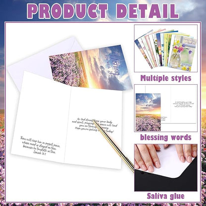 36 Sets Christian Get Well Soon Cards with Scripture Assorted Religious Bible Verse Wishing You Well Greeting Cards with Envelope(Floral Design)