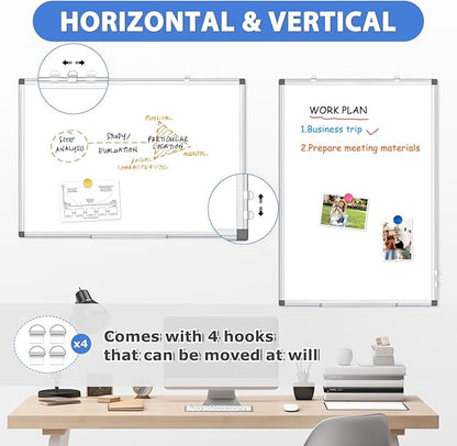 WALGLASS Large White Board, 60" x 40" Double-Sided Dry Erase Board Magnetic Whiteboard for Wall, Hanging Mounted Whiteboard Silver Aluminium Frame for Home, School, Office