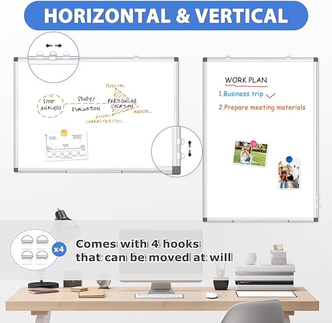 WALGLASS 2 Pack Large Whiteboard, 48" x 36" Double-Sided Large Dry Erase White Board for Wall, Hanging Whiteboard with Silver Aluminium Frame for Home, School, Office, Kitchen