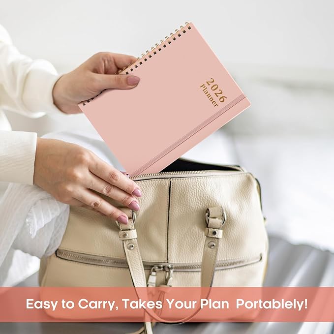 2026 Planner, Weekly and Monthly Calendar Planner, January 2026 - December 2026, Hardcover 2026 Calendar Planner Book with Tabs For Women & Men, Inner Pocket, Spiral Bound, Perfect for Office Home School Supplies - A5 (6.3" x 8.5"), Pink