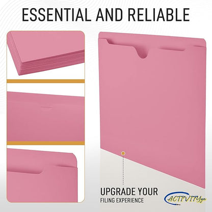 Pink File Jackets, Flat-No Expansion, Letter Size, Reinforced Straight-Cut Tab, 10 Pack