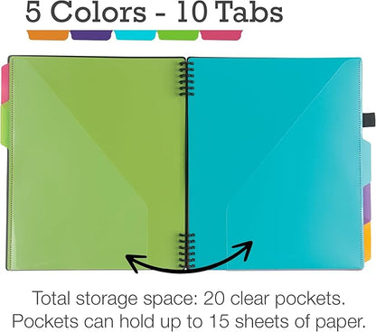 Samsill Left-Handed 10 Pocket Poly Project Organizer with 5 Dividers, File Folders Letter Size, Quick Access Front Pocket, Refillable Notepad, Erasable Write-On Tabs in Fashion Colors (Pack of 2)