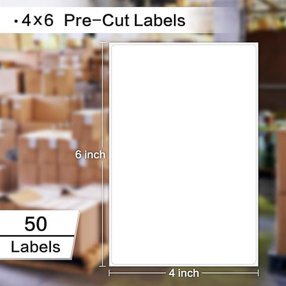 L LIKED 50 Shipping Labels - 4"x 6", Single Sheet, Printable Labels for Laser & Inkjet Printers, Self Adhesive Address Mailing Postage Labels Stickers (50 Sheets)