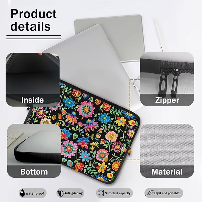 Colorful Flower Lap Top Case for Women Girls 15 inch Laptop Sleeve Portable Computer Sleeve Bag Portable Laptop Protector with Multiple Uses Ideal Gifts for Women Girls Tablet Bag
