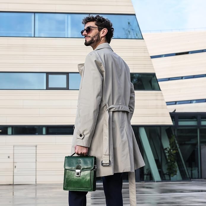 Time Resistance Small Leather Briefcase for Men - Crossbody Bag - Italian Leather Messenger Bag - Gift Box Included