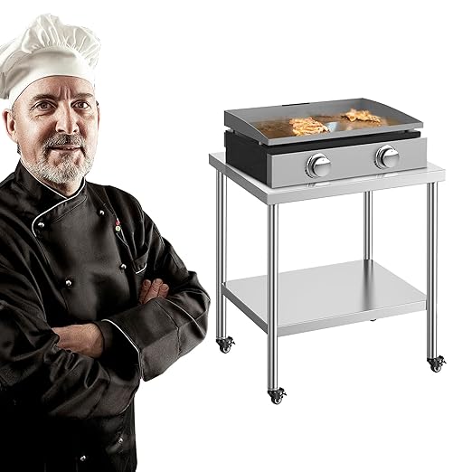 Stainless Steel Table for Prep & Work with Wheels 24 x 30 Inches, NSF Commercial Heavy Duty Food Prep Worktable with Undershelf for Restaurant, Home and Hotel Christmas Preparation Table