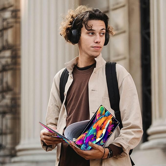 Fox Wearing Headphones PU Leather Padfolio Clipboard Notepad with Pen Loop and Elastic Strap Interview/Resume Document Organizer for Business School Office