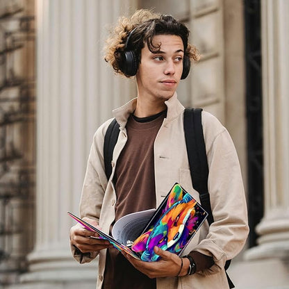 Fox Wearing Headphones PU Leather Padfolio Clipboard Notepad with Pen Loop and Elastic Strap Interview/Resume Document Organizer for Business School Office