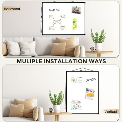 MaxGear White Board for Wall 24" x 18", Double Sided Dry Erase Board, Magnetic White Board Hanging Whiteboard for Home, School, Office, Black Frame