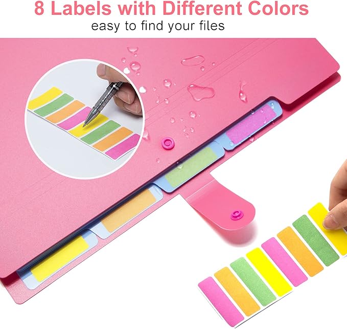 Forvencer Accordion File Organizer, Letter Size, 5 Pocket Expanding File Folder, Cute File Folder with Labels, Portable File Organizer for School Office Supplies, Folders for Documents, Fuchsia
