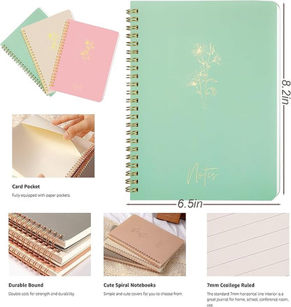 Spiral Notebook Journal For Women & Men College Ruled Notebook With Large Pockets And Lined Pages - Perfect to Stay Organized and Boost Productivity at Work or Note Taking (Green)