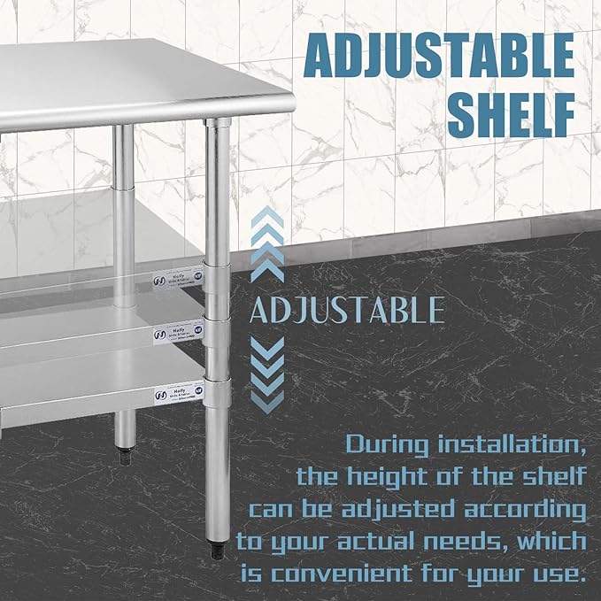 HALLY Stainless Steel Table for Prep & Work 30 x 60 Inches, NSF Commercial Heavy Duty Table with Undershelf and Galvanized Legs for Restaurant, Home and Hotel