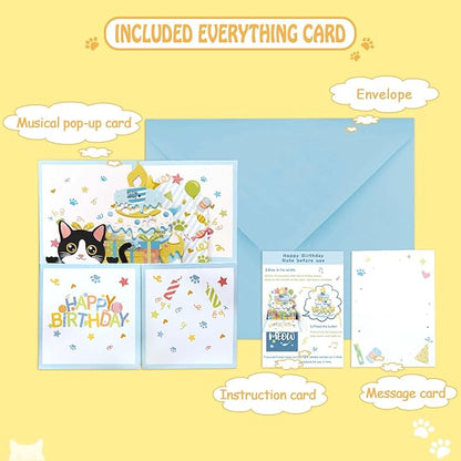 3D Pop Up Tuxedo Cat Birthday Card, Musical, 60g, For Father, Mother, Lover