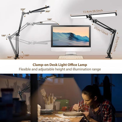 Desk Lamp with Clamp, Swing Arm Architect Lamps with Adjust Joints & 3 Color 10 Brightness Dimming Desk Light Eye Caring Study Lamp No Glare Drafting Light