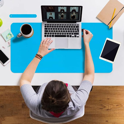 ‎Boutilon Leather Desk Pad 35"x 17" Non-Slip Mouse Pad,Office Desk Mat,Waterprooft PU Leather Desk Blotter,Desk Pad Protector,Desk Writing Pad for Home Office Decor (L-Blue,35"x 17")